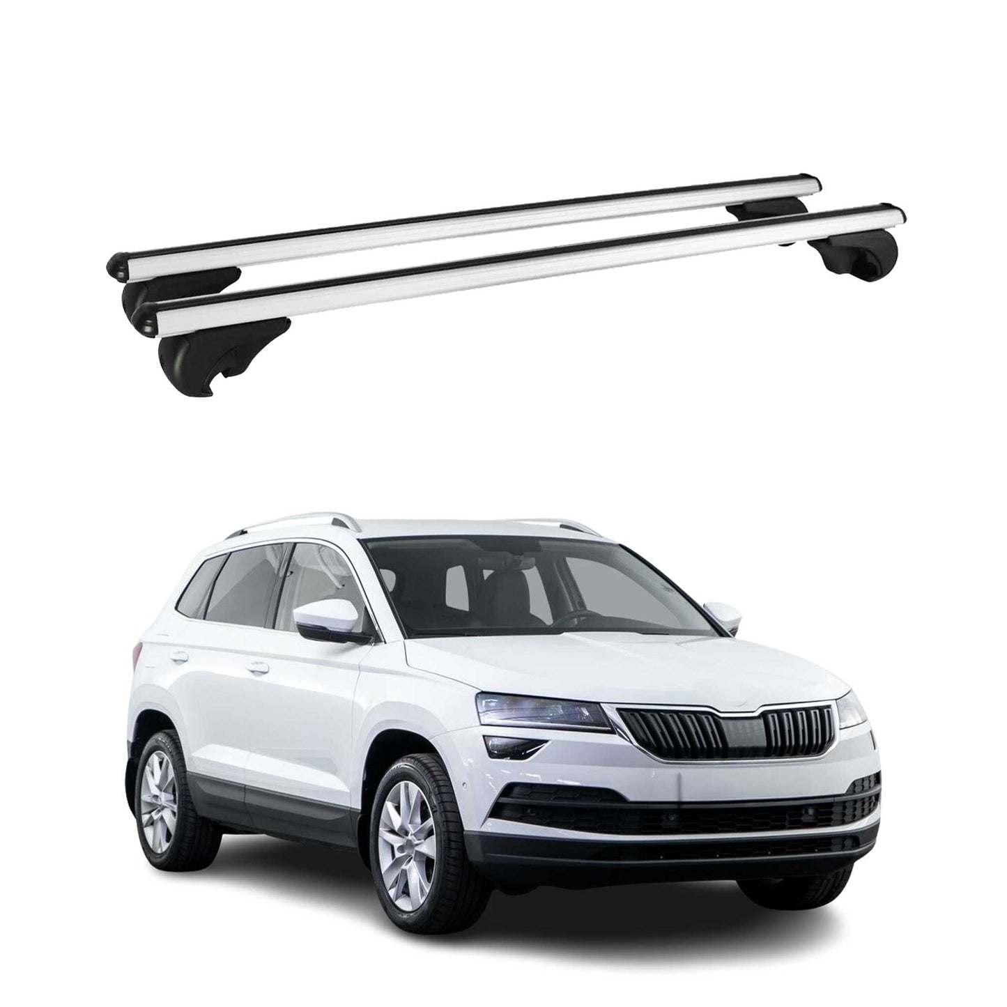 Portbagaj de plafon pentru Skoda Karoq 2017-2025 75kg aluminiu argintiu 2 buc