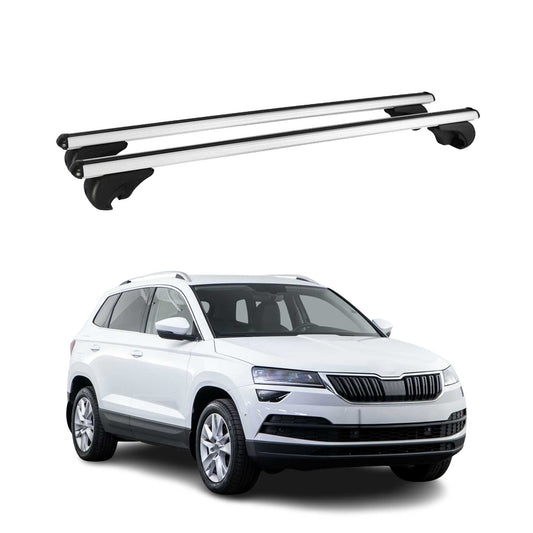 Portbagaj de plafon pentru Skoda Karoq 2017-2025 75kg aluminiu argintiu 2 buc