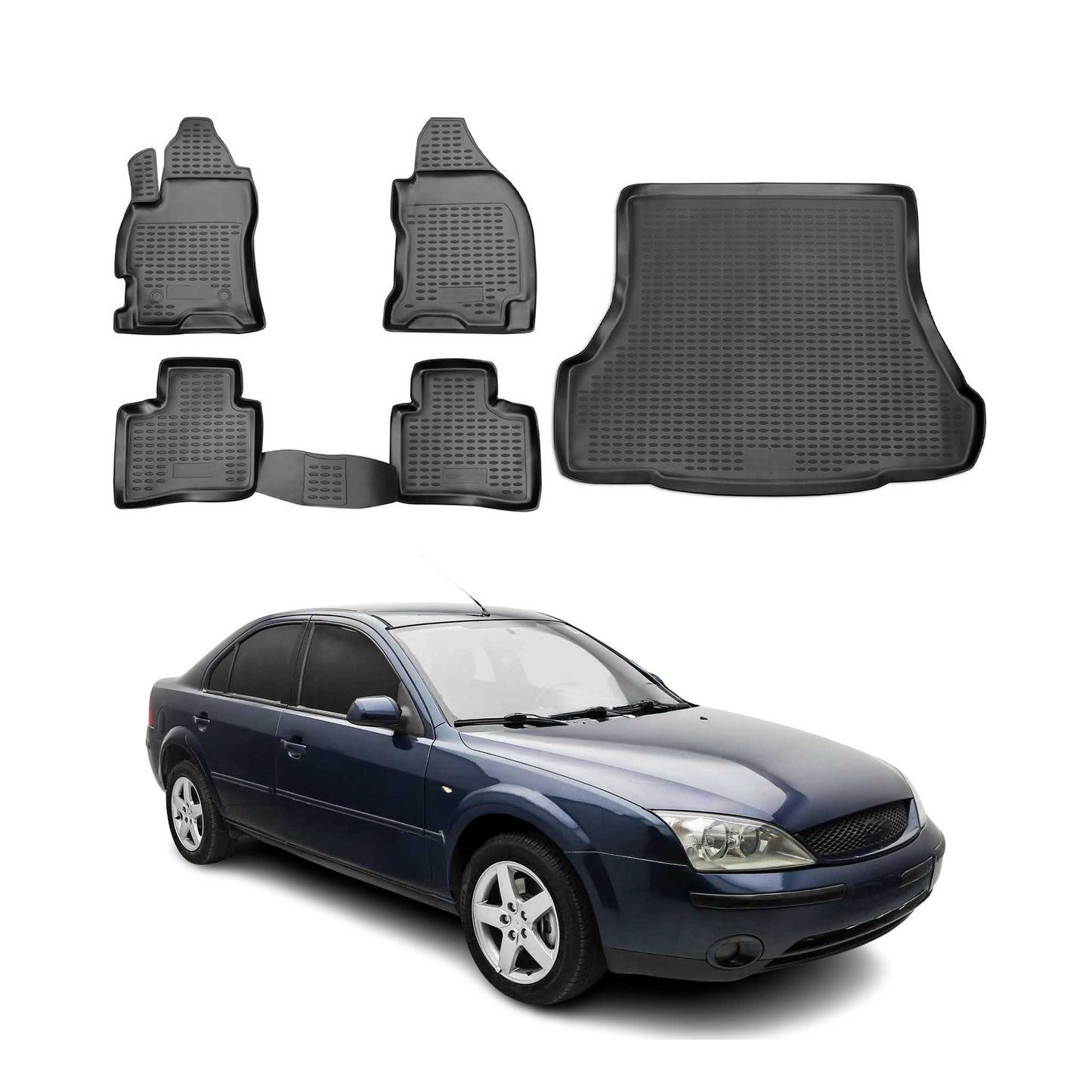 Set covorașe și portbagaj pentru Ford Mondeo mk3 2000-2007 TPE Negru