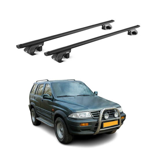 Portbagaj de plafon pentru Ssangyong Musso 1993-2005 5 uși 90kg aluminiu negru ABE