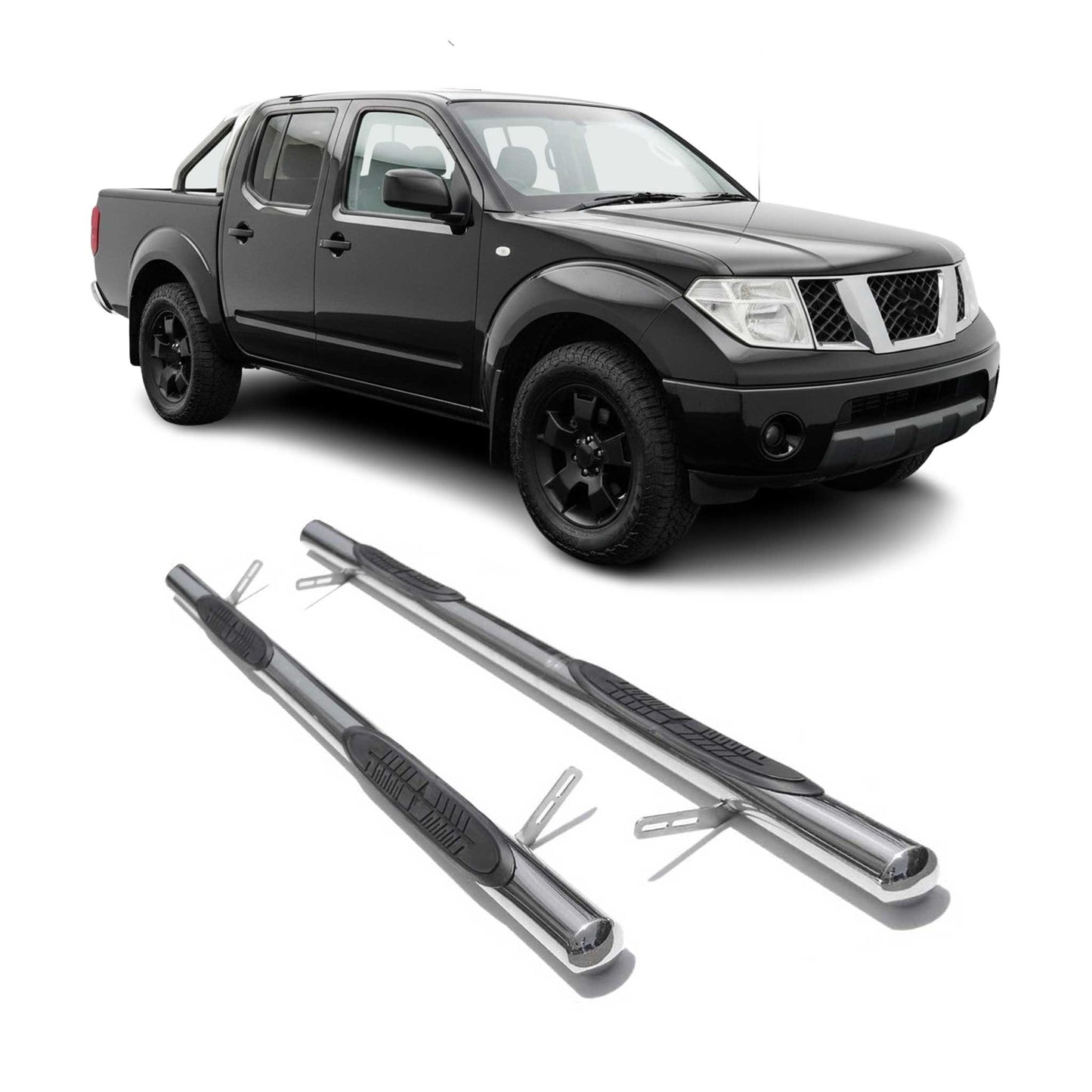 StahlTrittbretter Schwellerrohre für Nissan Navara D40 2005-2015 Double Cab Grau