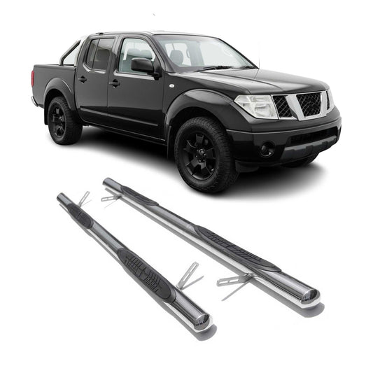 StahlTrittbretter Schwellerrohre für Nissan Navara D40 2005-2015 Double Cab Grau