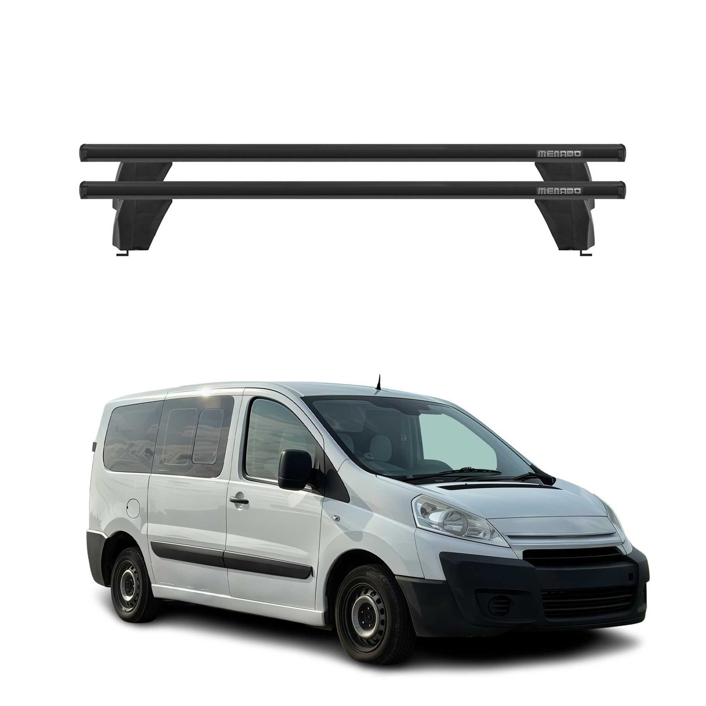 Menabo Dachträger Grundtäger für Citroen Jumpy 2007-2016 75kg Alu Schwarz 2 tlg