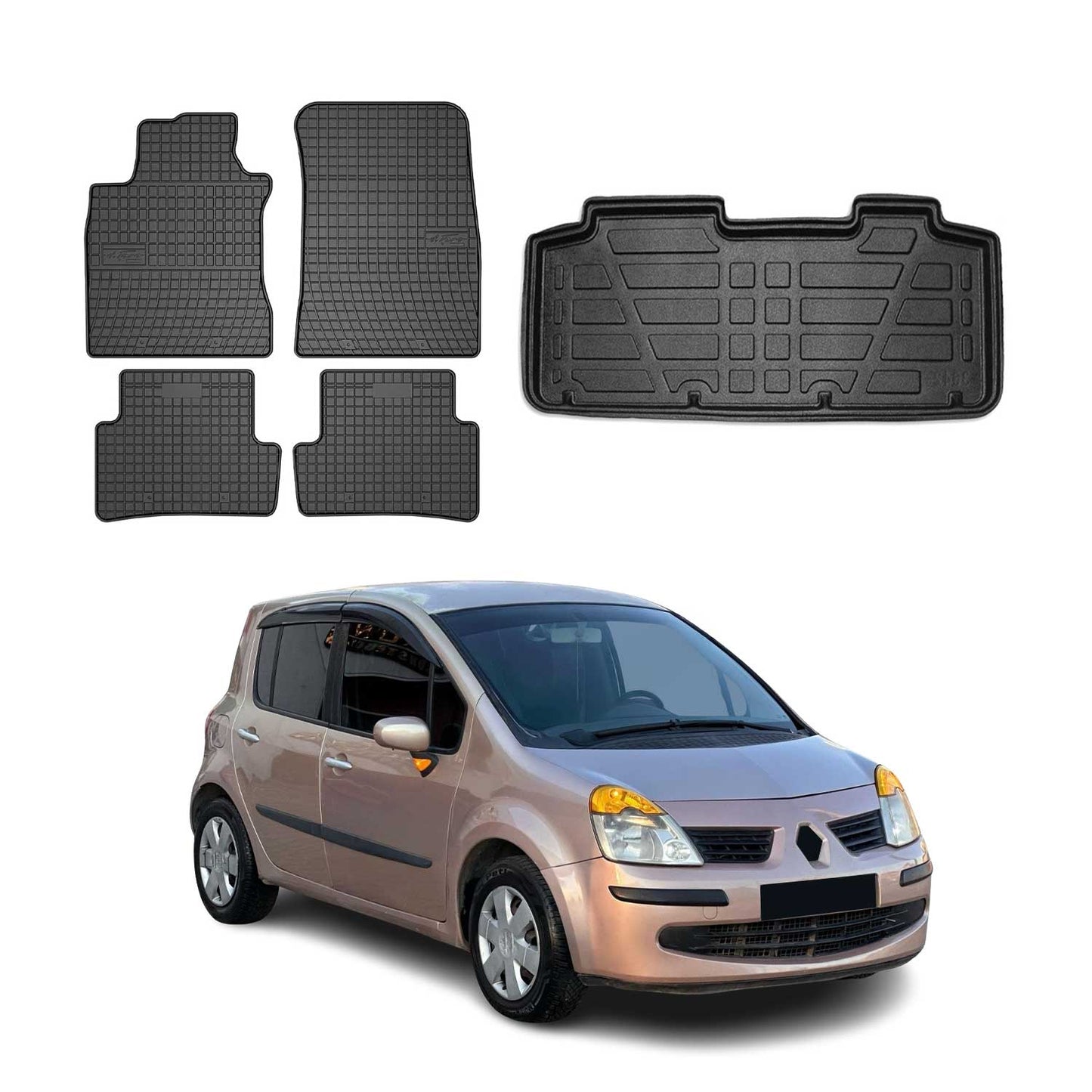 Set covorașe și portbagaj pentru Renault Modus 2005-2013, cauciuc, negru, 5x