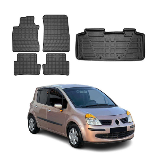 Set covorașe și portbagaj pentru Renault Modus 2005-2013, cauciuc, negru, 5x
