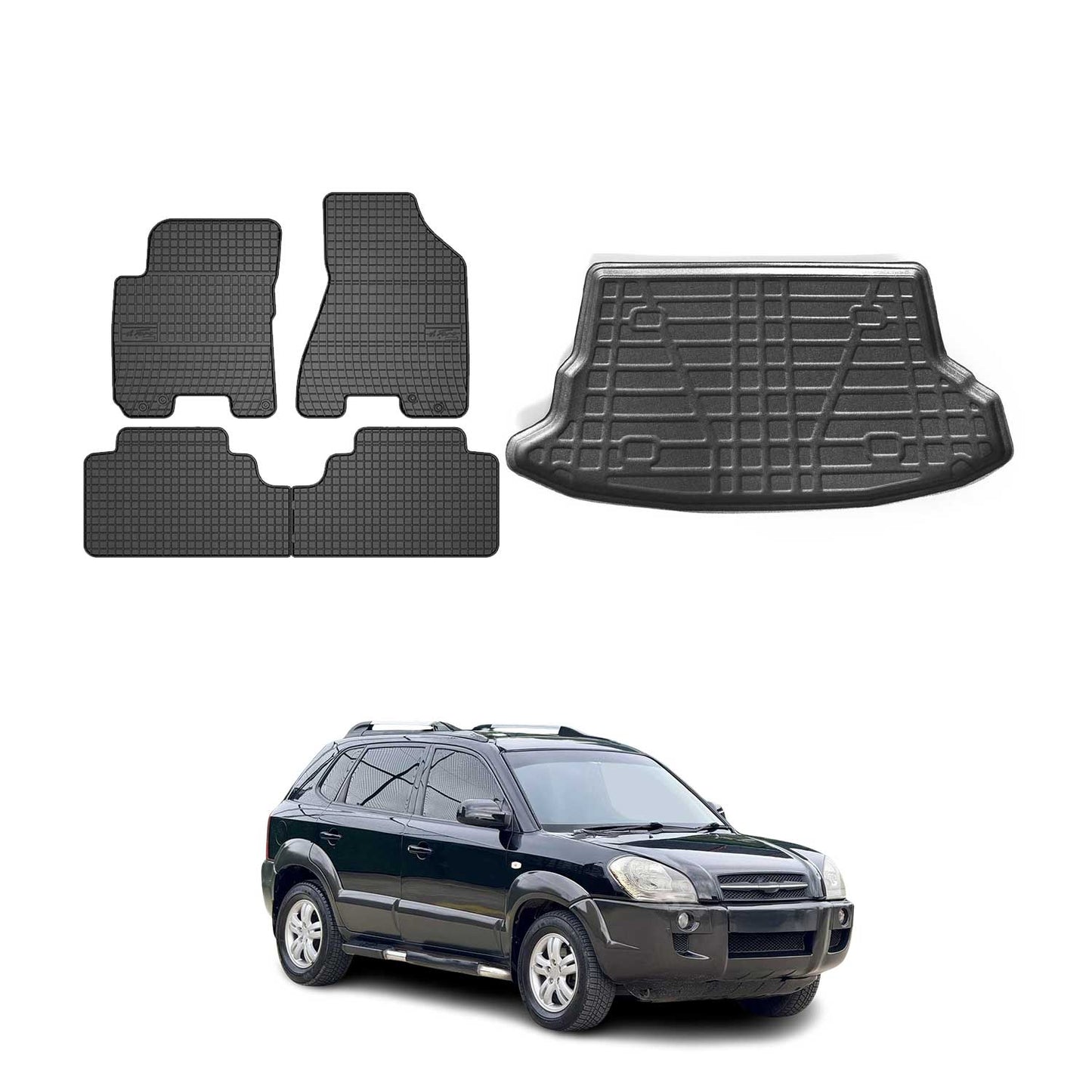 Set covorașe și portbagaj pentru Hyundai Tucson 2004-2010, cauciuc, negru, 5 buc.