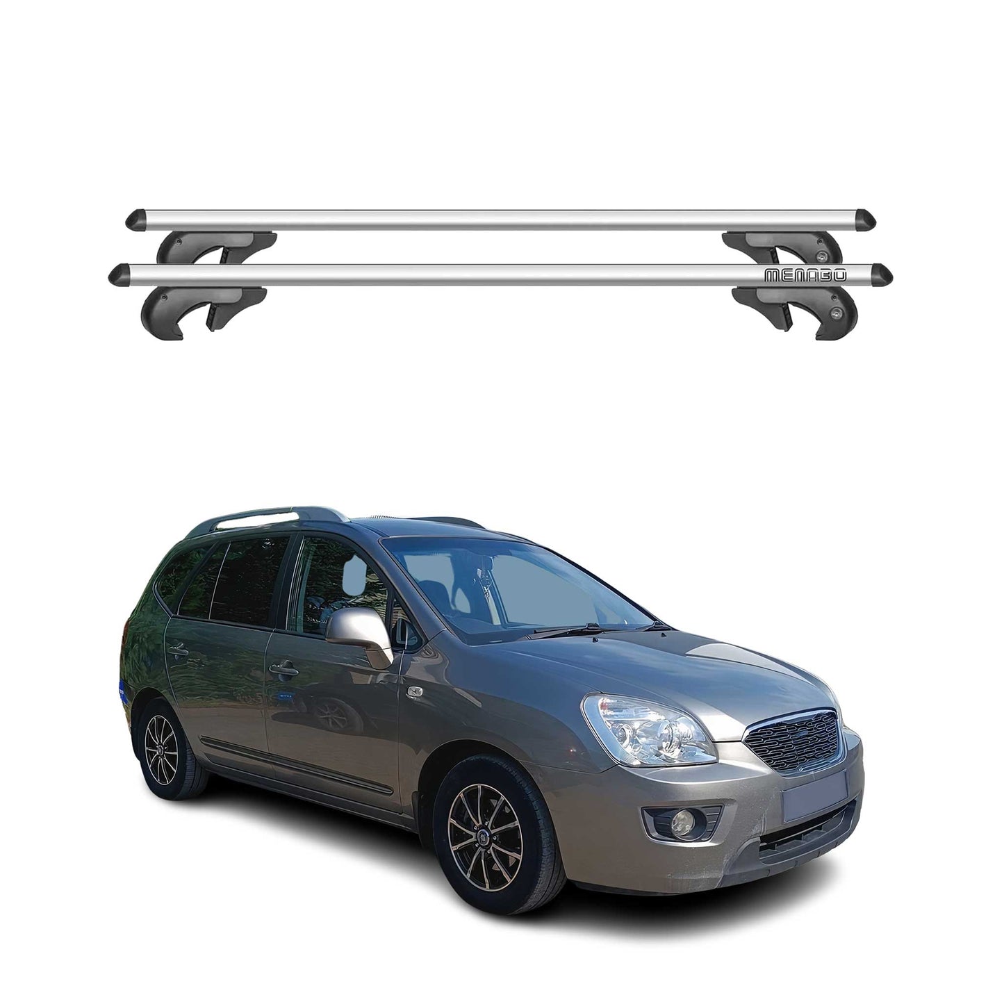 Menabo Dachträger Grundtäger für Kia Carens UN 2006-2013 90kg Alu Silber 2 tlg