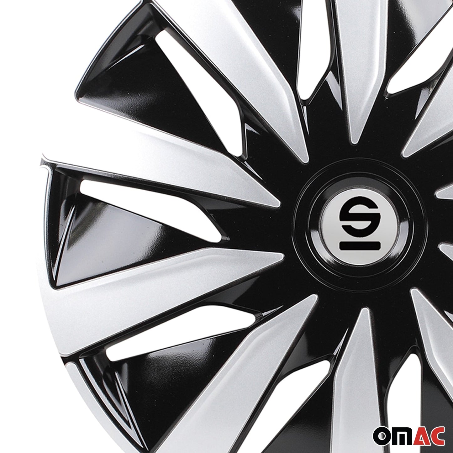 Radkappen Radzierblenden Sparco Lazio 14" Zoll Abdeckung Set Schwarz Silber 4x