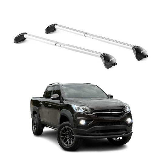 Bară portbagaj plafon pentru Ssangyong Musso mk2 2018-2025 2-4 uși 100kg aluminiu argintiu 2x ABE