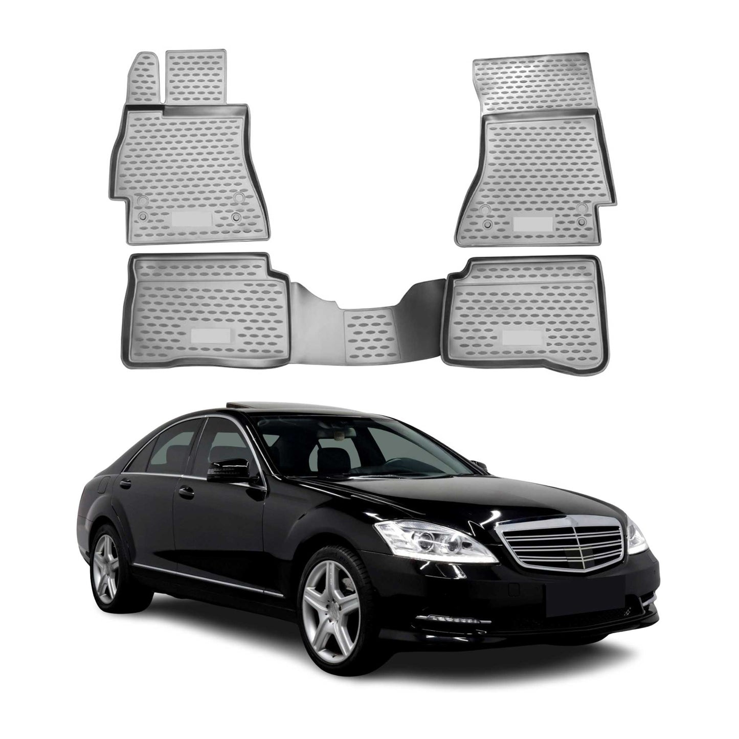 OMAC Gummimatten Fußmatten für Mercedes S W221 2005-2013 TPE Automatten Grau 4x