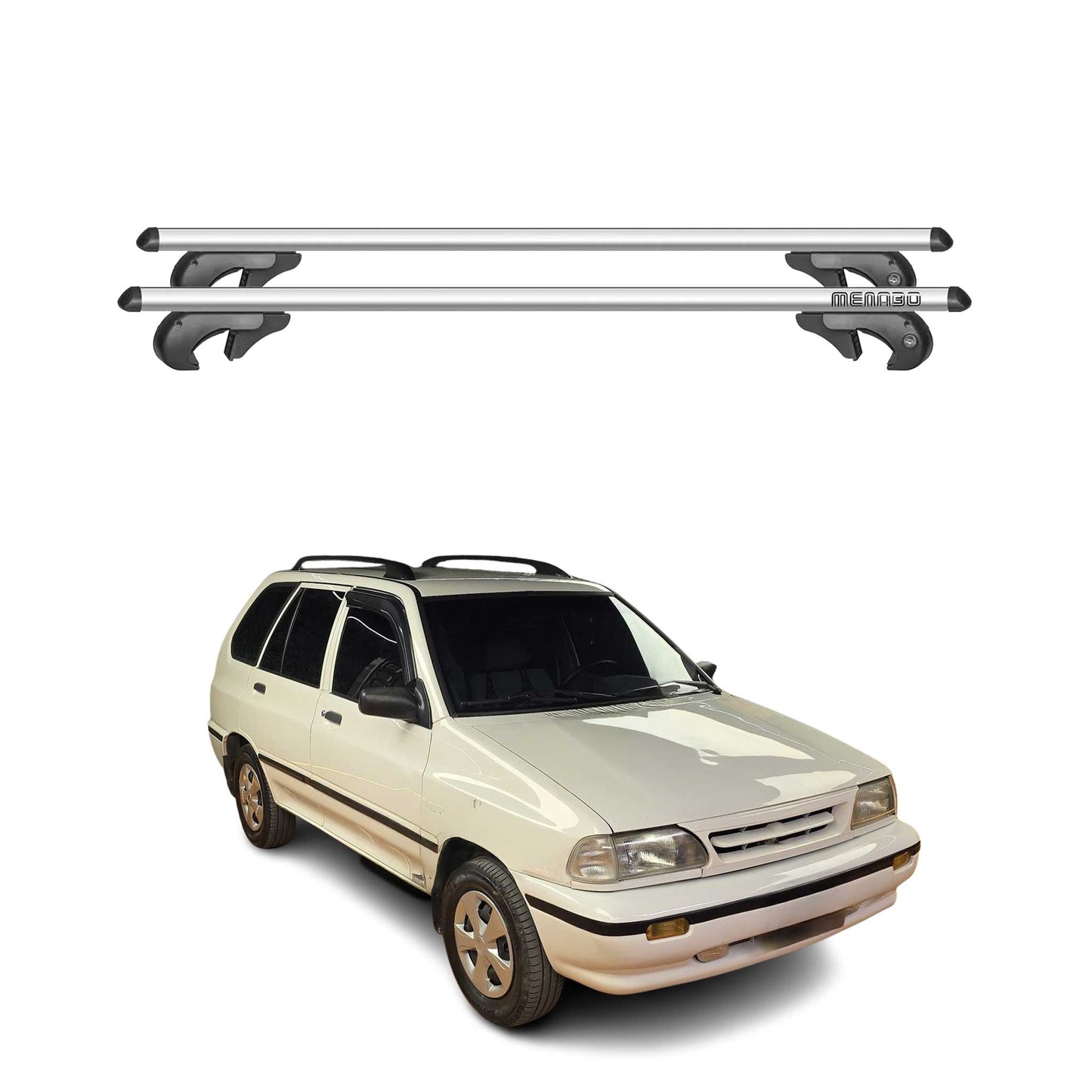 Menabo Dachträger Grundtäger für Kia Pride 1997-2000 90kg Aluminium Silber 2 tlg