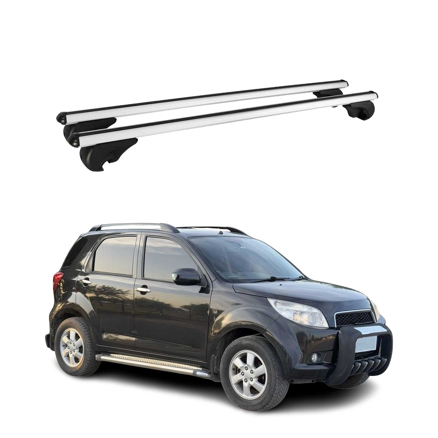 Portbagaj de plafon pentru Daihatsu Terios 2006-2017 75kg aluminiu argintiu 2 piese