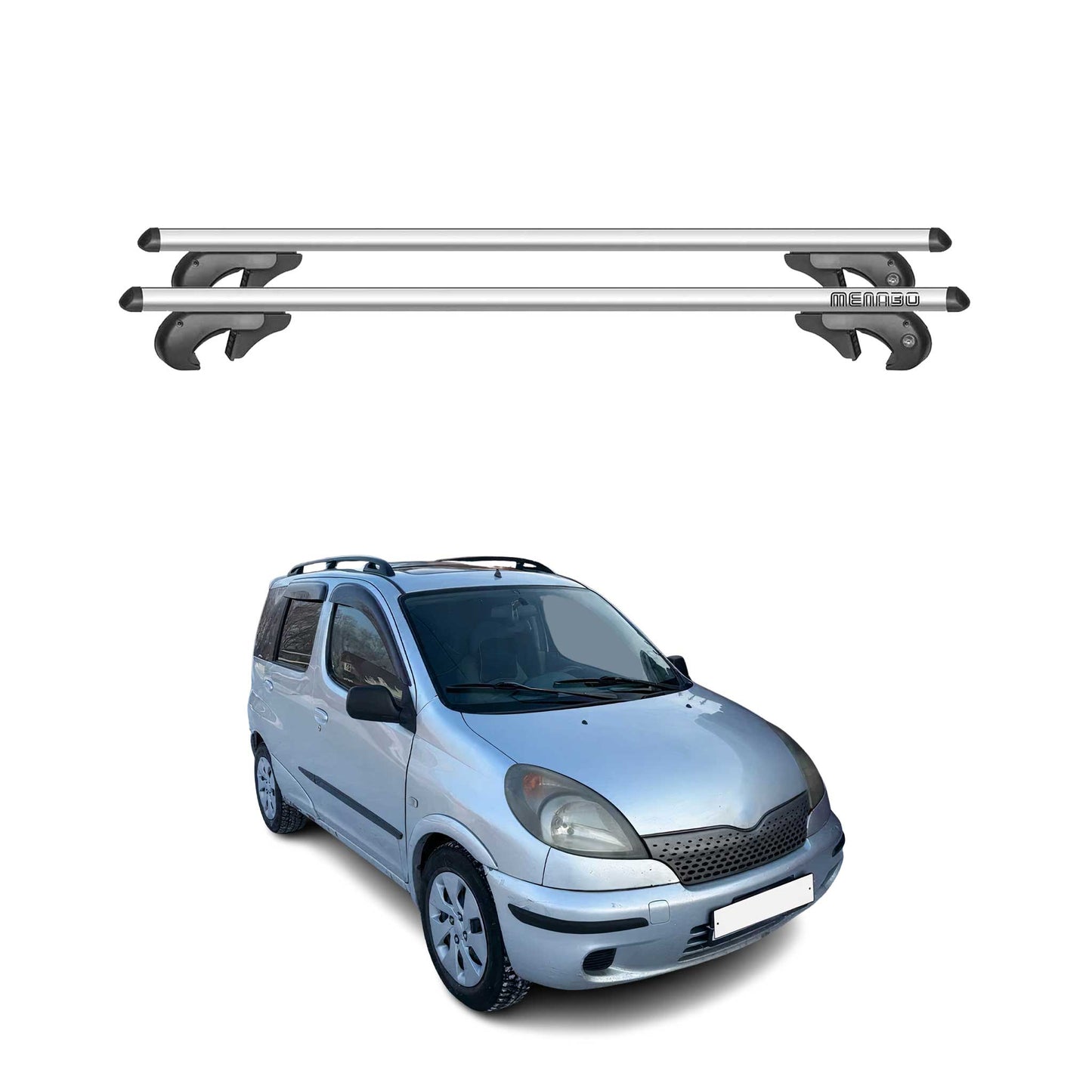 Menabo Dachträger Grundtäger für Toyota Yaris Verso 1999-2005 90kg Alu Silber 2x