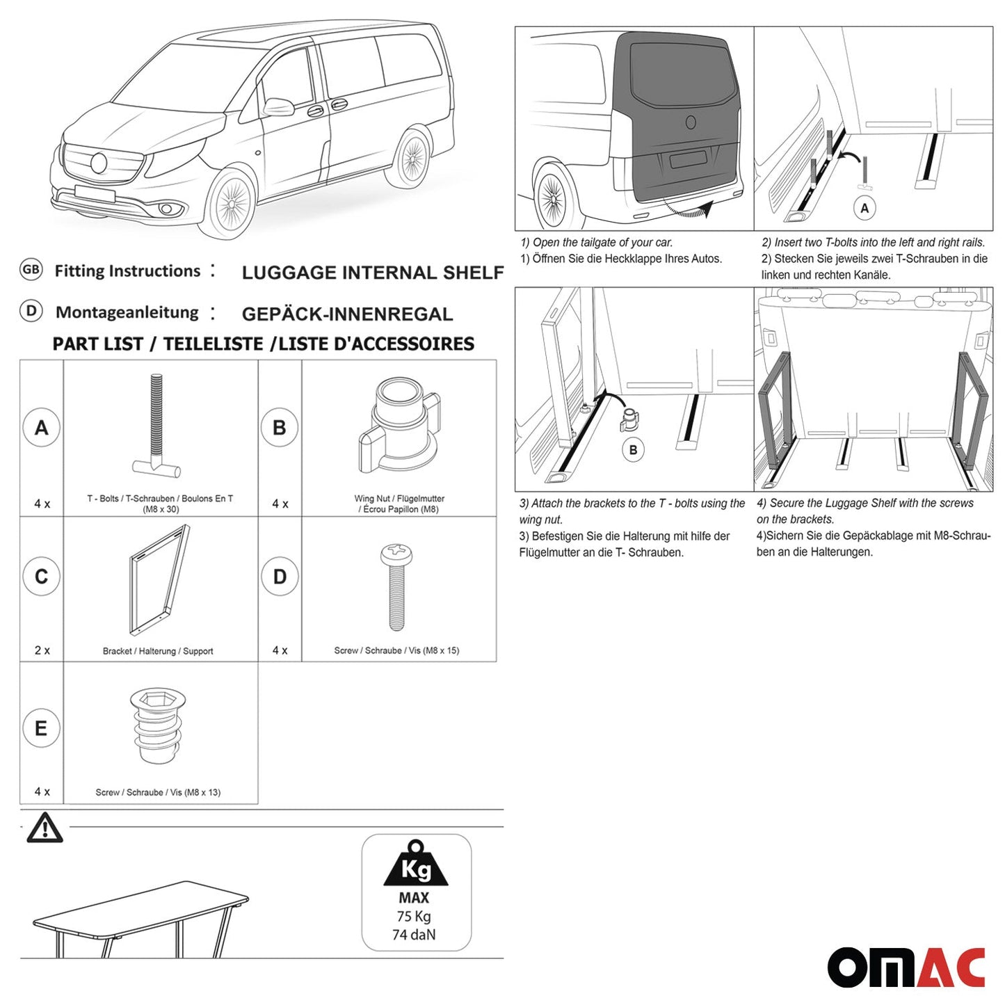 Multiflexboard Schienen 2x für Mercedes Vito W447 2014- mit Unterlage Schrauben