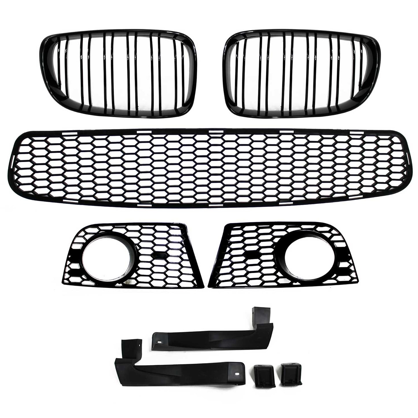 JOM Frontstoßstange für BMW E81/E82/E87/E88 2004-2013 Doppelrippen Grill Schwarz