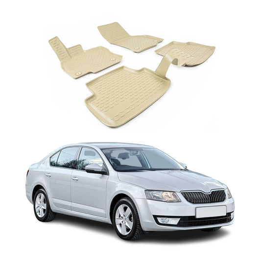 OMAC Gummimatten Fußmatten für Skoda Octavia 2013-2025 TPE Automatten Beige 4x