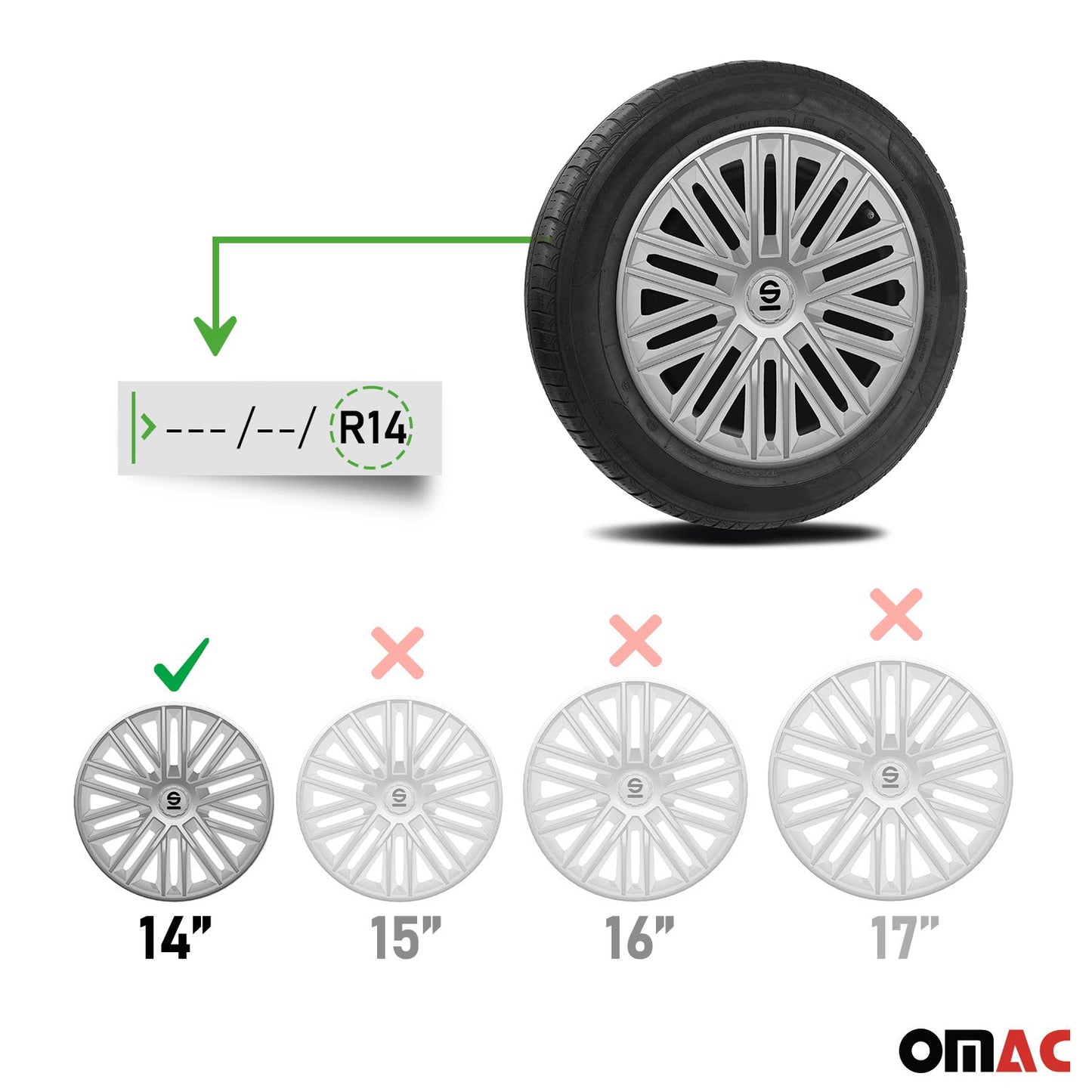 Radkappen Radzierblenden Sparco Bergamo 14" Zoll Auto Abdeckung Set Silber 4x