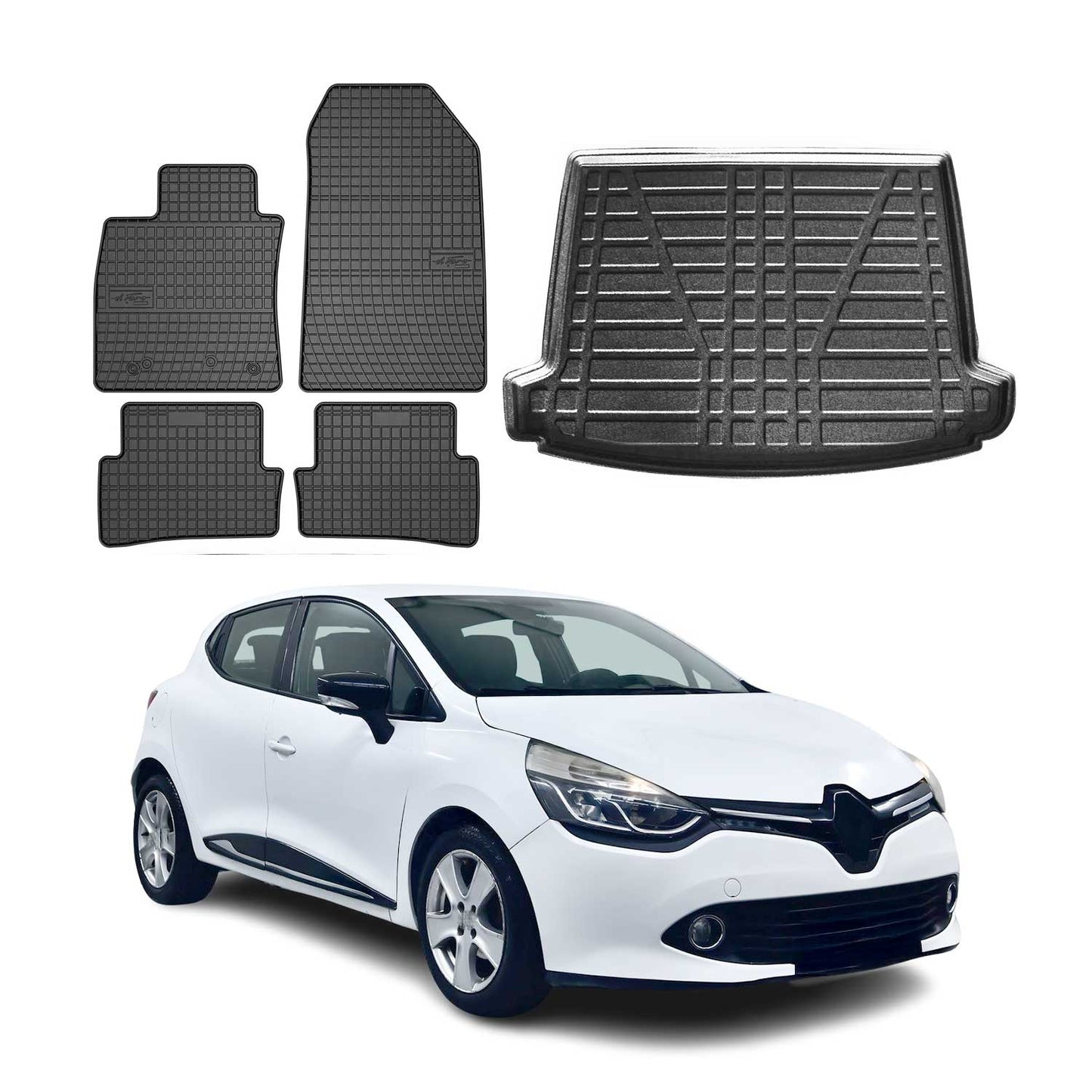 Set covorașe și portbagaj pentru Renault Clio 2012-2019, inserții inferioare de cauciuc (5x)