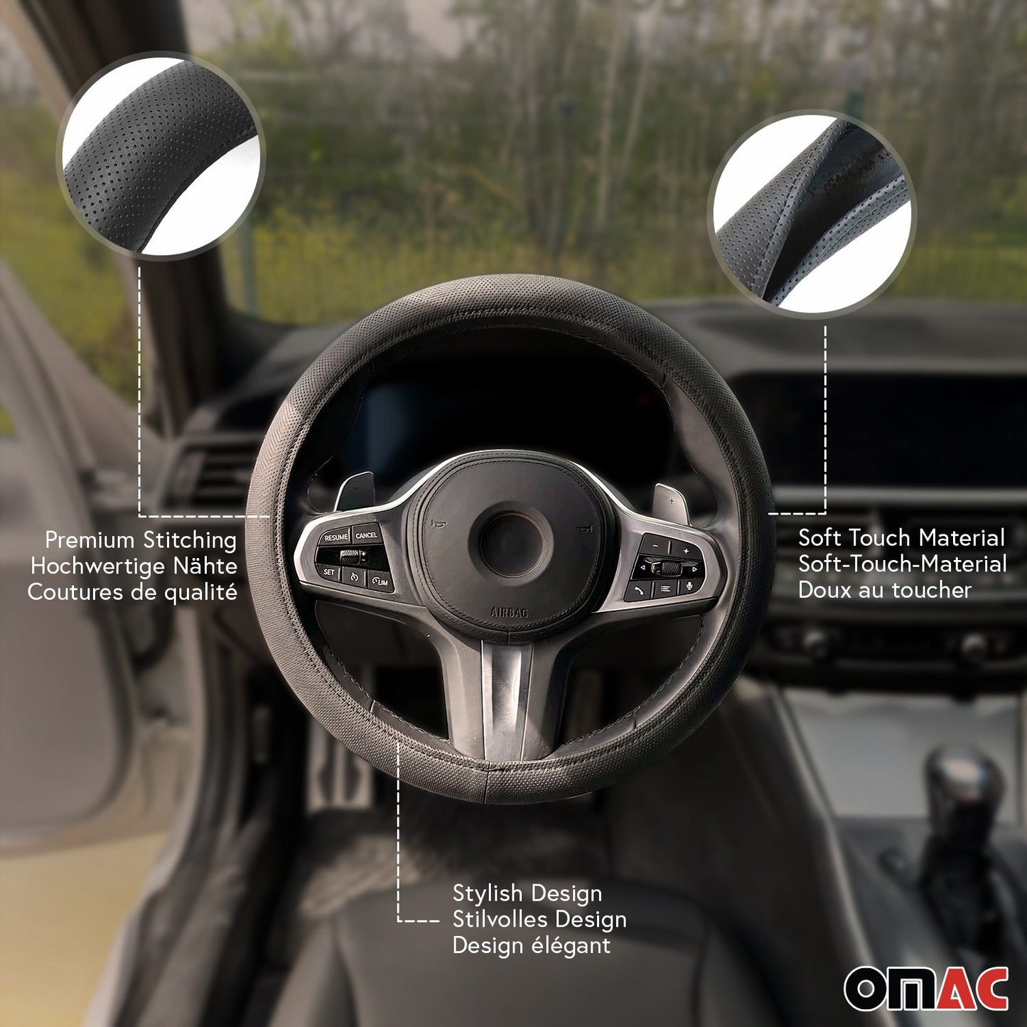 Lenkradbezug Lenkradschoner Lenkrad abdeckung Schwarz Gepunktet Ø 38-40 cm