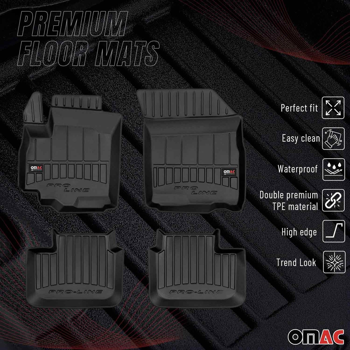 OMAC Gummi Fußmatten für Fiat Sedici 2005-2014 Premium TPE Automatten Schwarz 4x