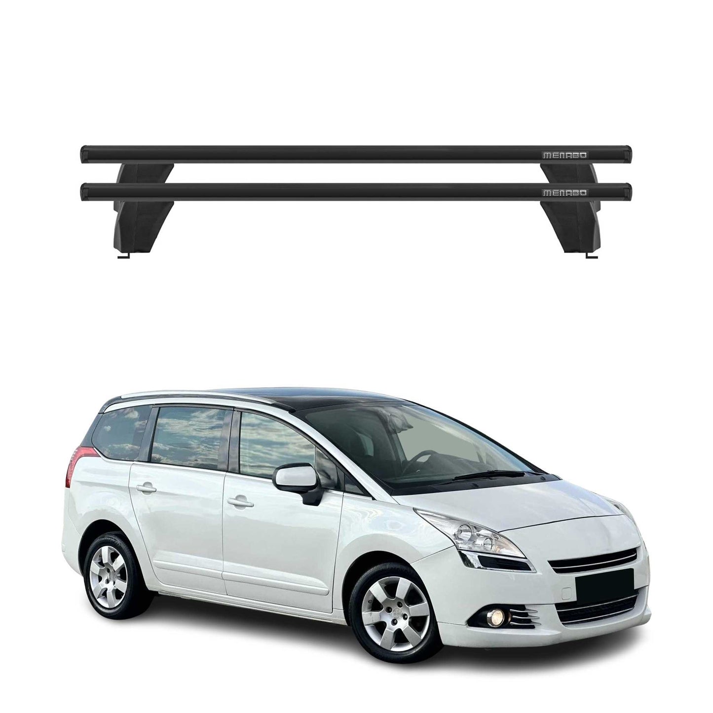 Menabo Dachträger Grundtäger für Peugeot 5008 mk1 2009-2017 75kg Alu Schwarz 2x