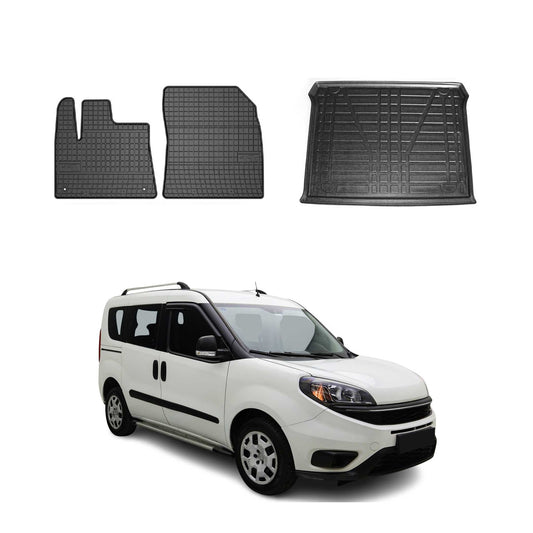 Set covorașe și portbagaj pentru Fiat Doblo 2010-2024, cauciuc TPE, negru, 3x