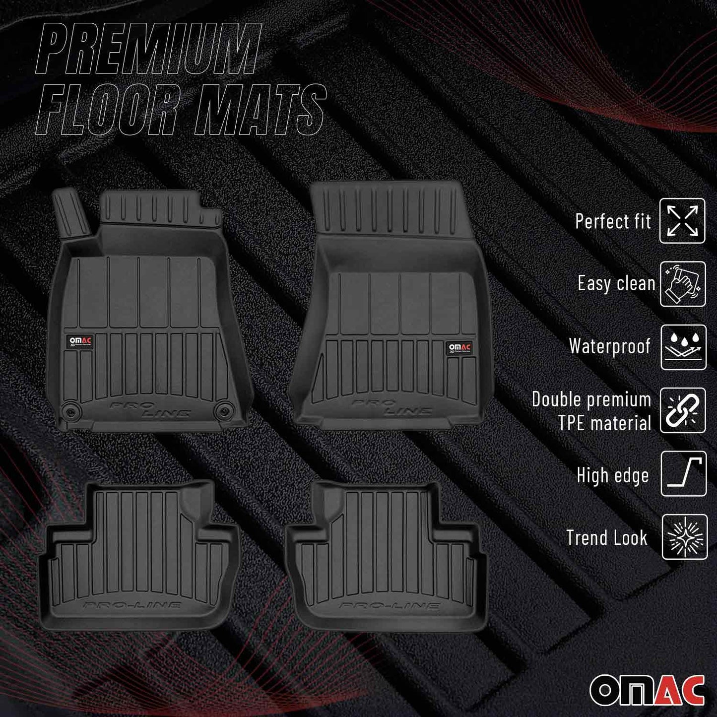 OMAC Gummi Fußmatten für Lexus IS 2006-2013 Premium TPE 3D Automatten Schwarz 4x