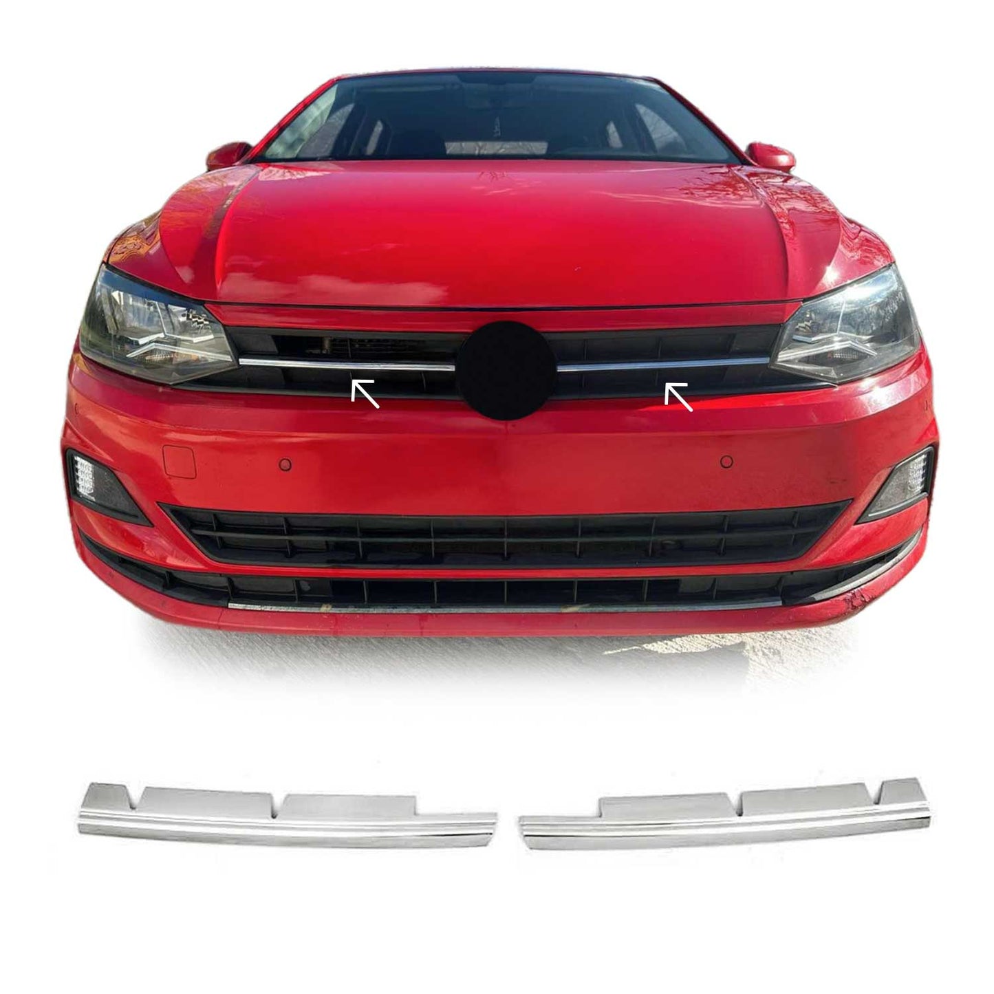 Benzi decorative grilă radiator pentru VW Polo 2017-2021, oțel inoxidabil, argintiu, 2 bucăți