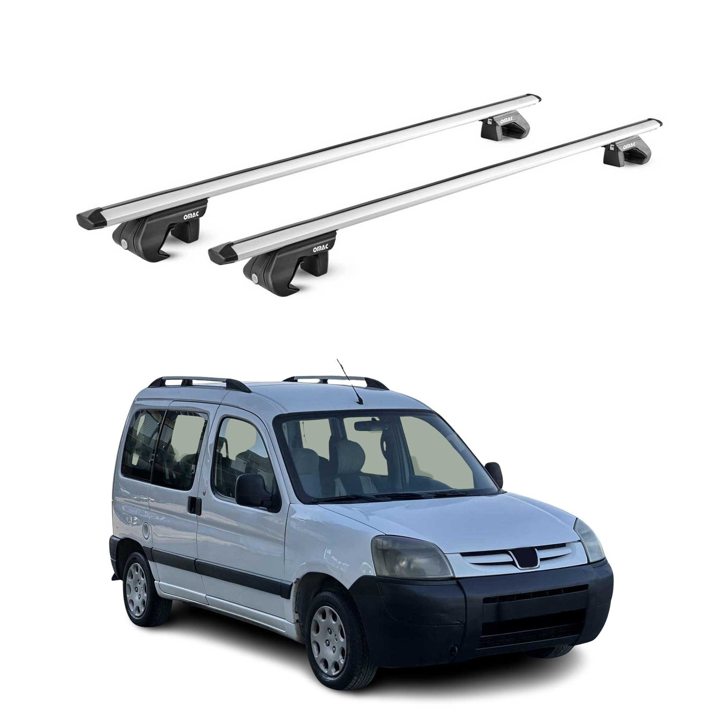 Portbagaj de plafon pentru Peugeot Partner mk1 2002-2008 FL 90kg gri aluminiu 2x ABE