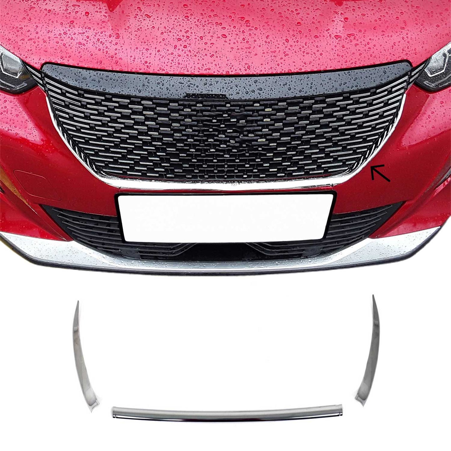 Benzi decorative grilă auto pentru Peugeot 2008 2020-2025, oțel inoxidabil, argintiu, 3x