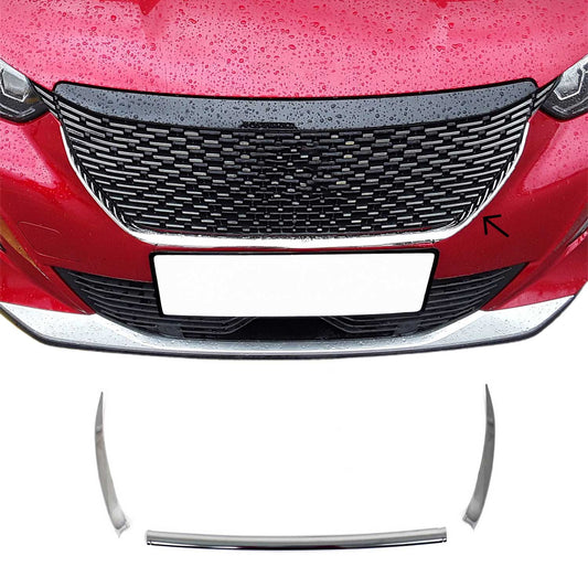 Benzi decorative grilă auto pentru Peugeot 2008 2020-2025, oțel inoxidabil, argintiu, 3x