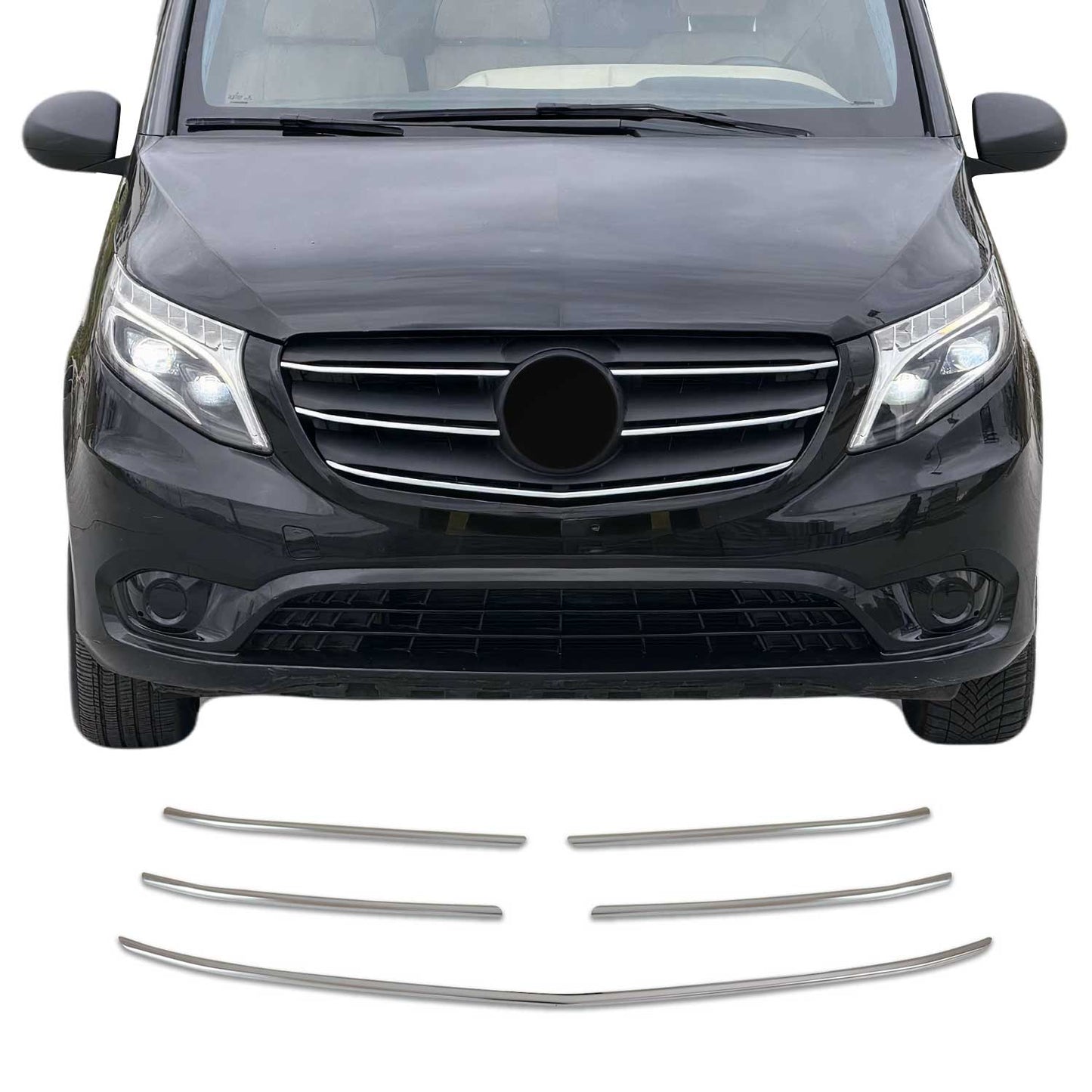 Benzi decorative grilă radiator pentru Mercedes Vito W447 2019-2025, cromate, 5x