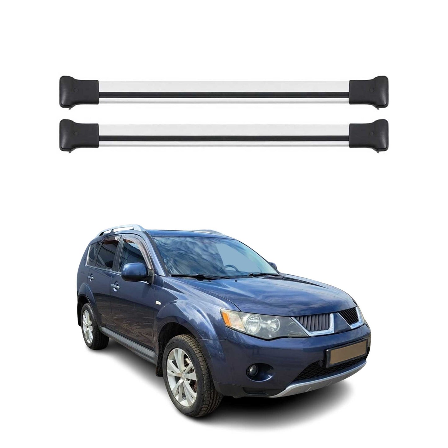 Portbagaj de plafon pentru Mitsubishi Outlander 2008-2012 75kg aluminiu argintiu 2 piese