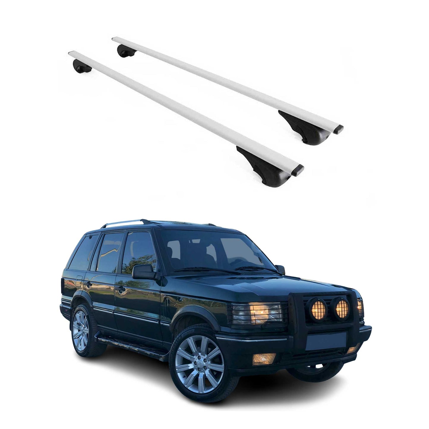 Portbagaj de plafon pentru Range Rover 1994-2002 75kg metal argintiu 2 buc