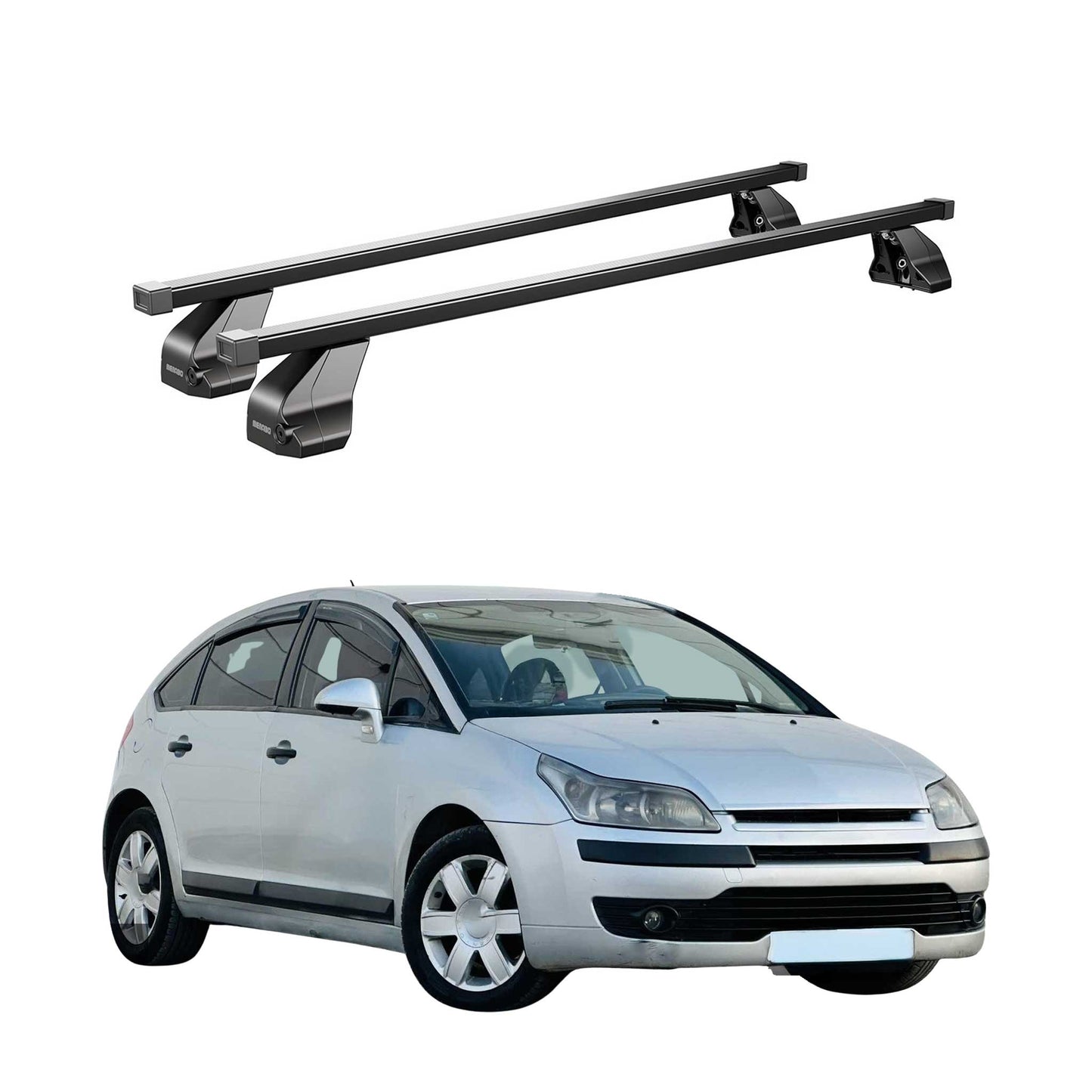Menabo Dachträger Grundtäger für Citroen C4 2004-2010 75kg Stahl Schwarz 2 tlg