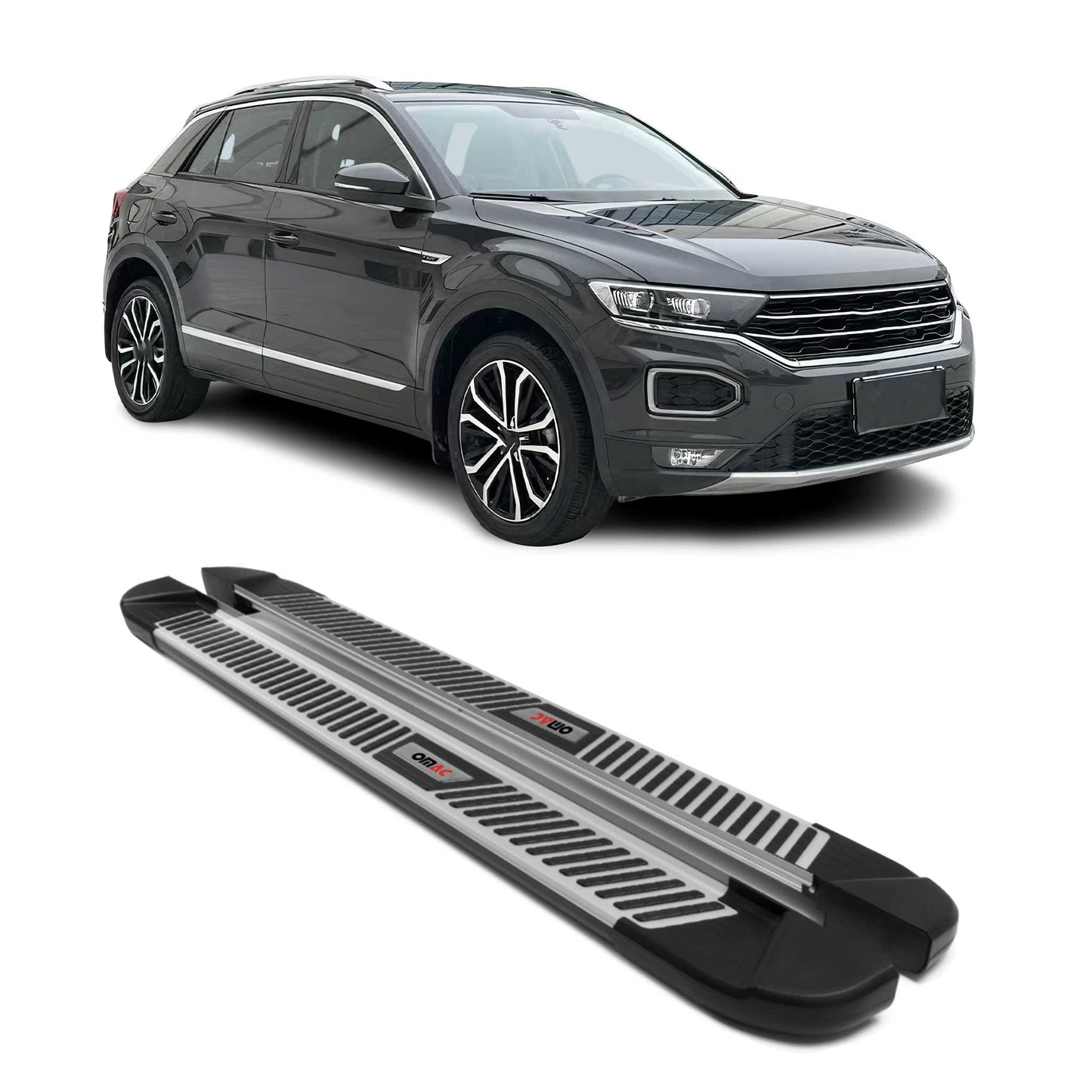 Trittbretter Seitenschweller Schweller für VW T-Roc 2017-2025 Alu Grau 2 tlg