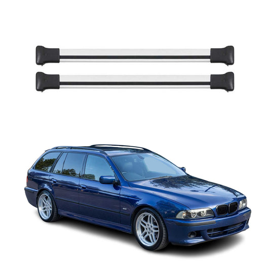 Portbagaj de plafon pentru BMW Seria 5 E39 Touring 1997-2004 75kg aluminiu argintiu 2 piese