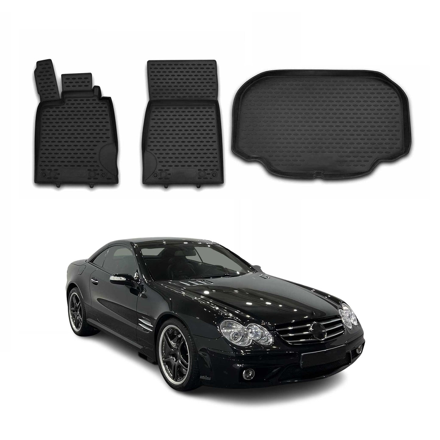 Covorașe și portbagaj pentru Mercedes SL Class R230 2008-2012, cauciuc, 3x