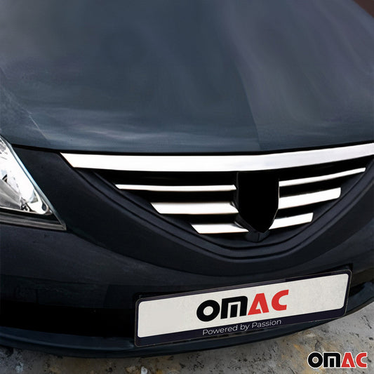 Benzi decorative grilă radiator Dacia Logan 2004-2008, oțel inoxidabil, argintiu, 6 bucăți