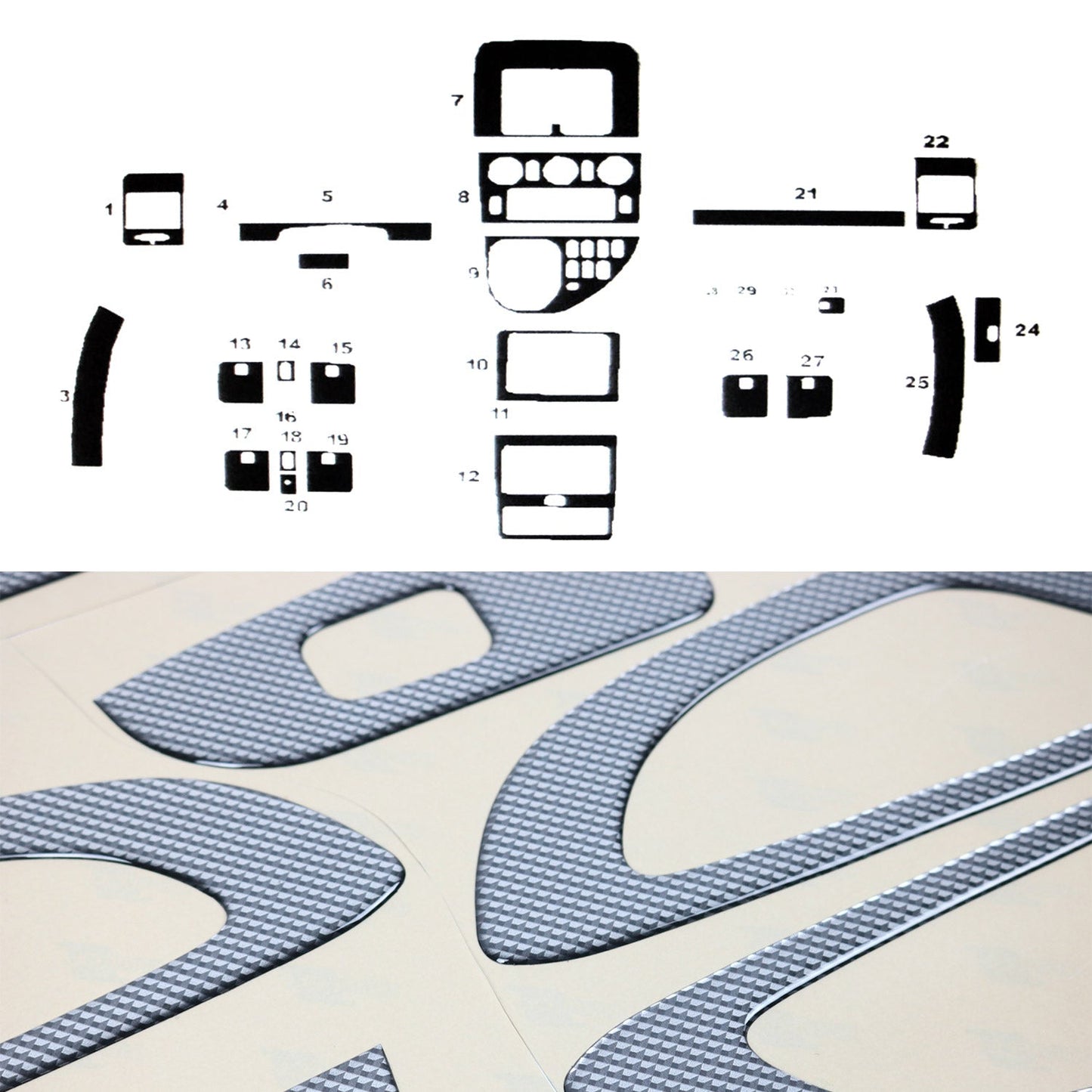 Ornamente interioare cabină pentru Mercedes Vito W638 1996-2003 aspect carbon 30 bucăți