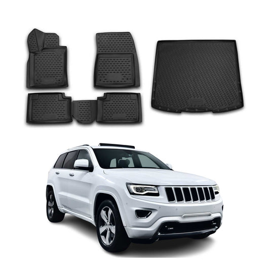 Fußmatten & Kofferraumwanne Set für Jeep Grand Cherokee 2013-2015 TPE Schwarz