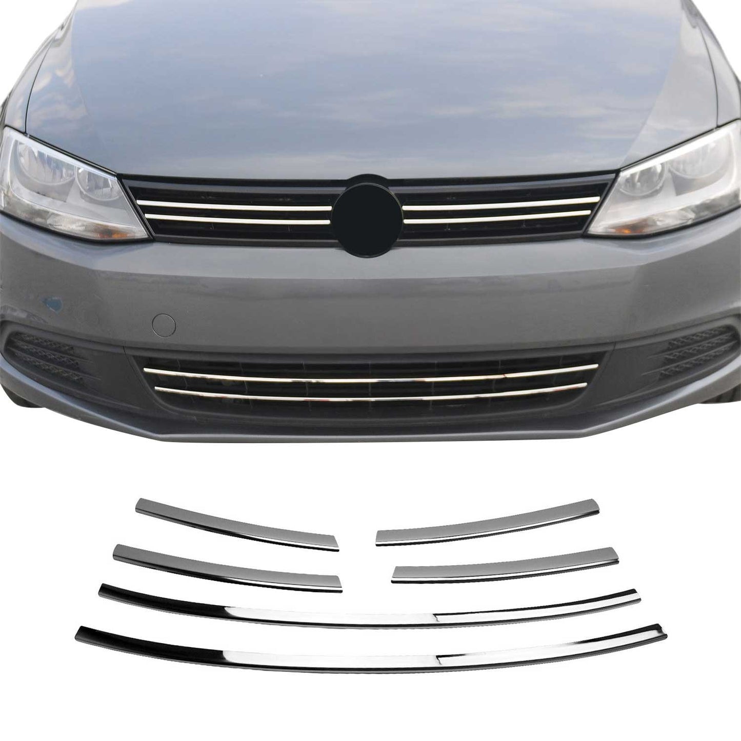 Kühlergrill Leisten Grillleisten für VW Jetta 2010-2014 Edelstahl Silber 6tlg