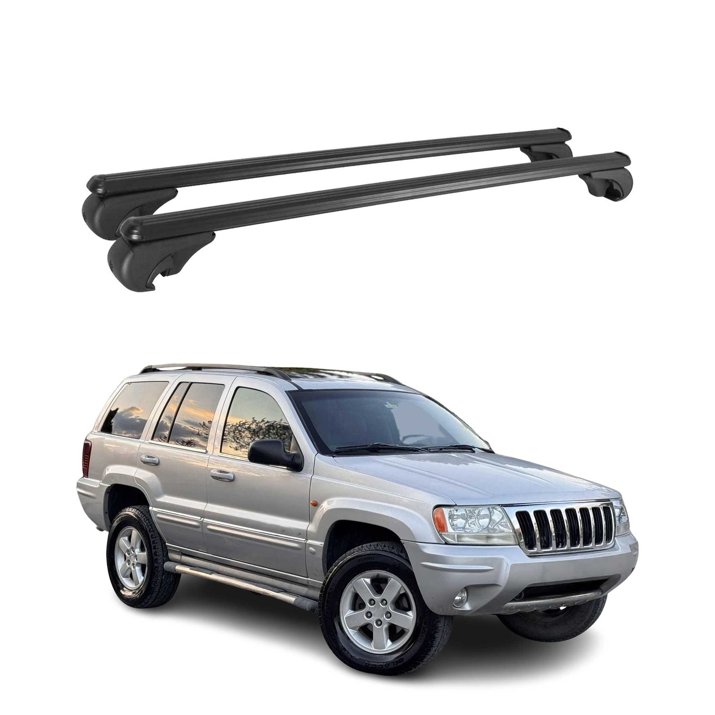 Dachträger Grundtäger für Jeep Grand Cherokee WJ 1999-2004 75kg Schwarz Alu 2x