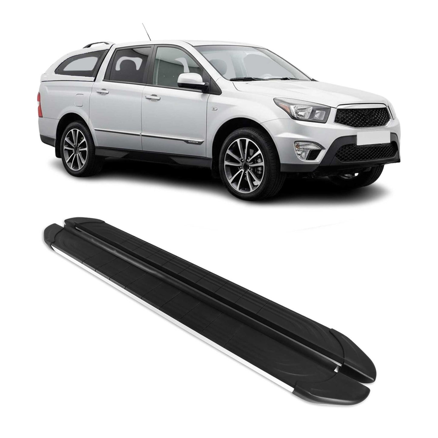 Trittbretter Seitenschweller für Ssangyong Korando 2012-2018 Alu Schwarz Grau