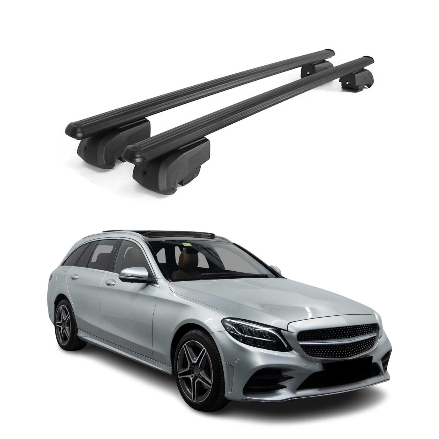 Portbagaj de plafon pentru Mercedes C Class S205 2014-2021 aluminiu negru ABE 2x