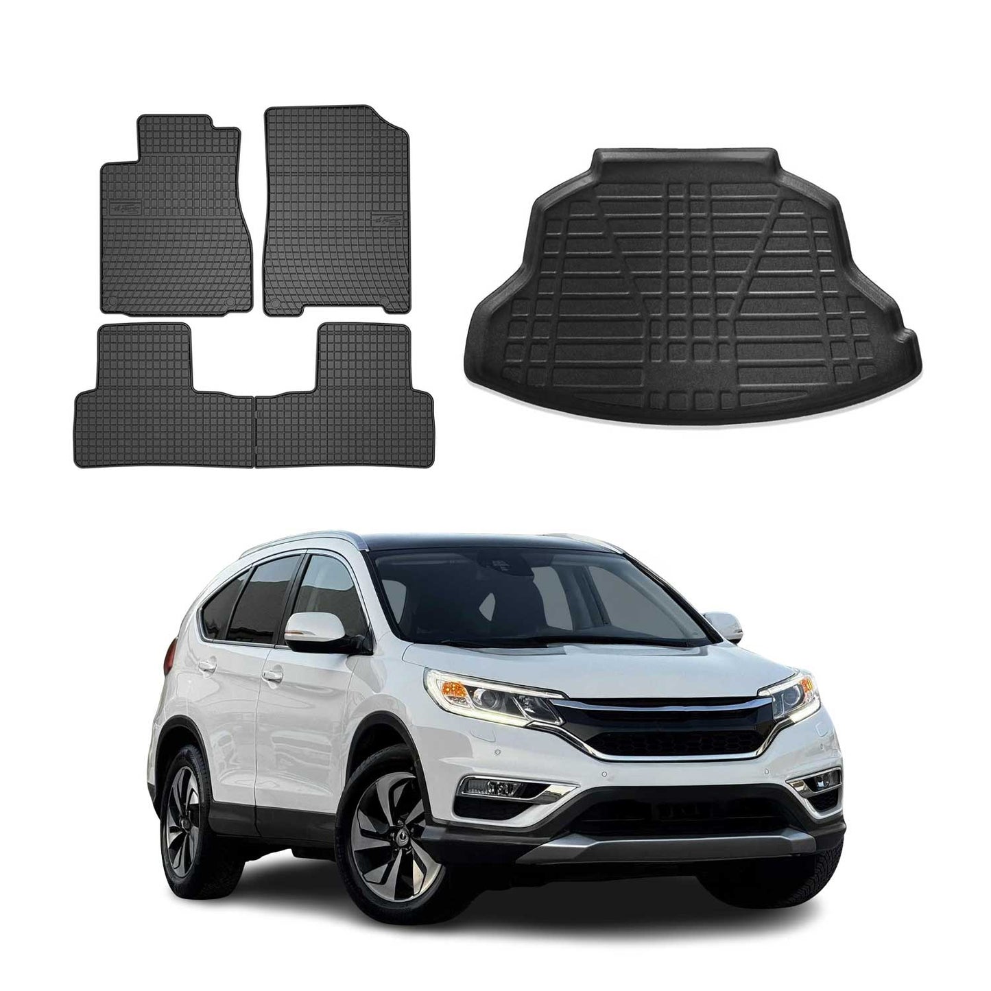 Set covorașe și căptușeală portbagaj pentru Honda CR-V 2012-2017, cauciuc TPE, negru, 5x