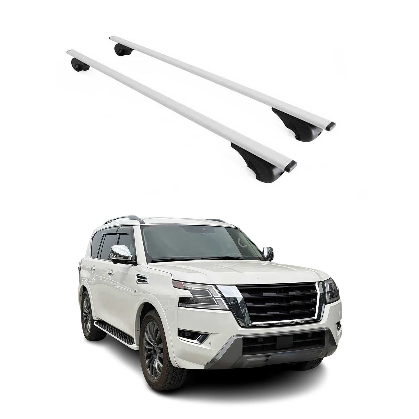 Portbagaj de plafon pentru Nissan Patrol 2010-2024 75kg metal argintiu 2 buc