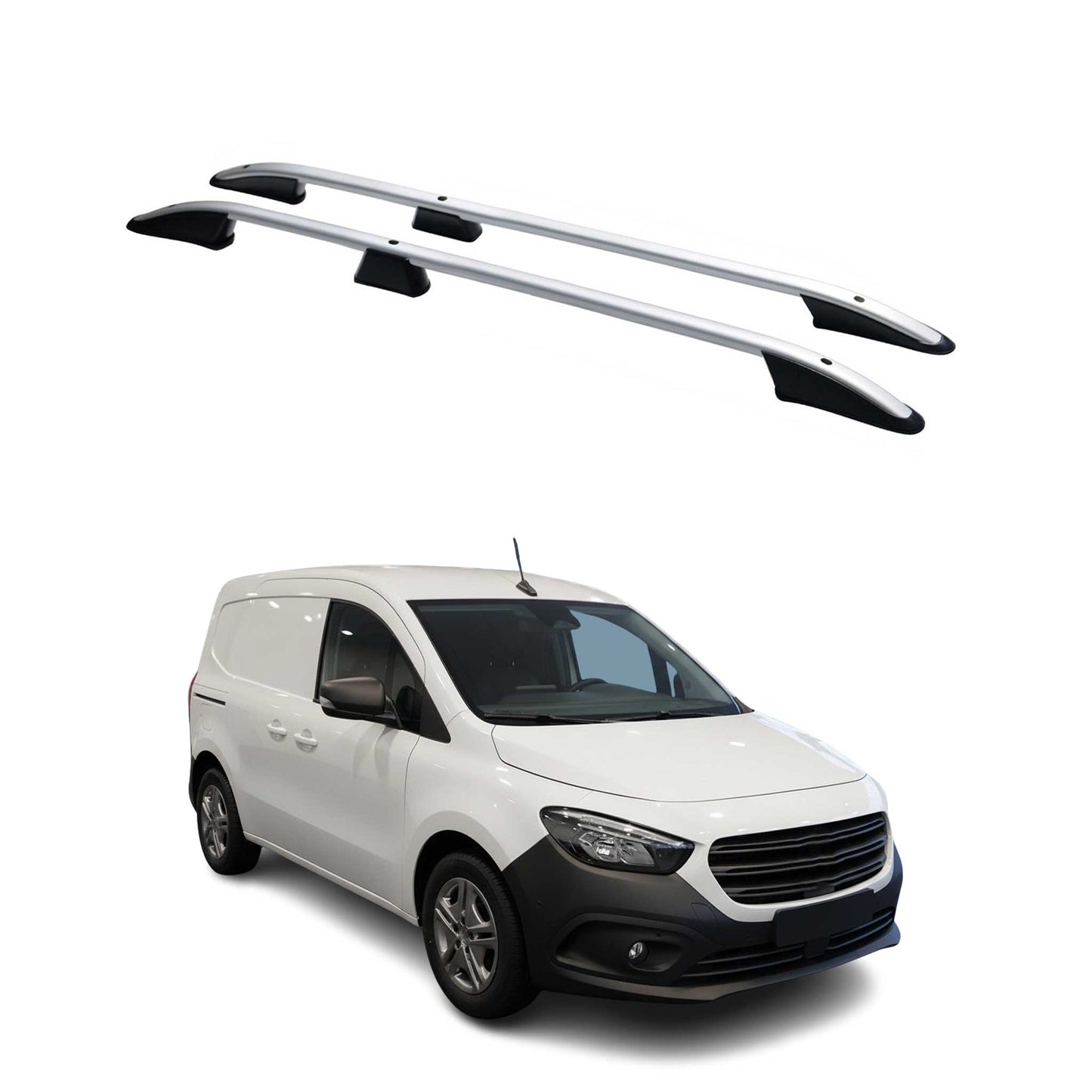 Portbagaj de plafon scurt pentru Mercedes Citan W420 L1, 2021-2025, aluminiu argintiu, 2 piese