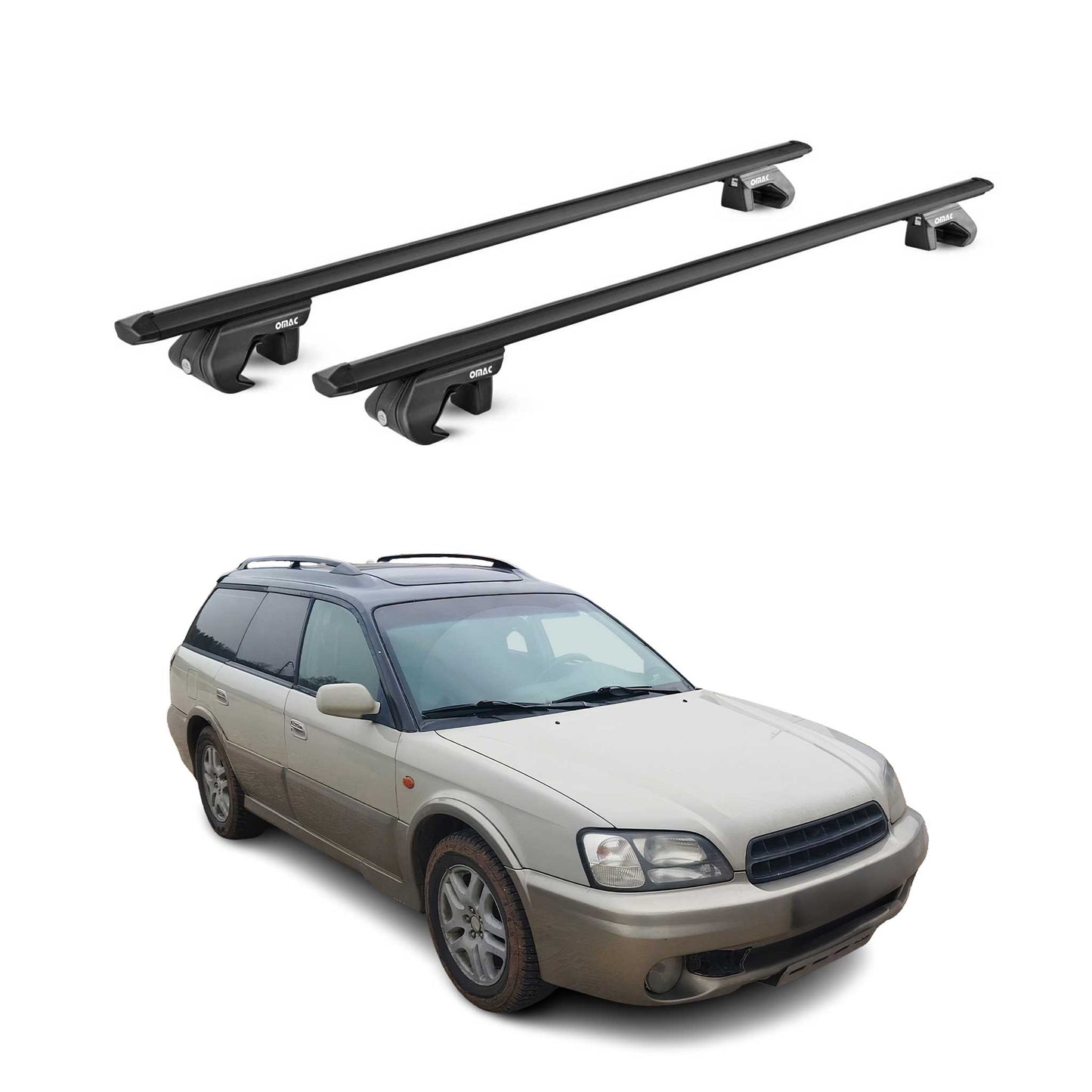 Portbagaj de plafon pentru Subaru Outback mk2 1999-2003 90kg aluminiu negru 2x ABE