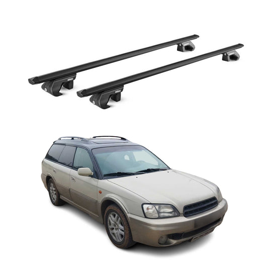 Portbagaj de plafon pentru Subaru Outback mk2 1999-2003 90kg aluminiu negru 2x ABE
